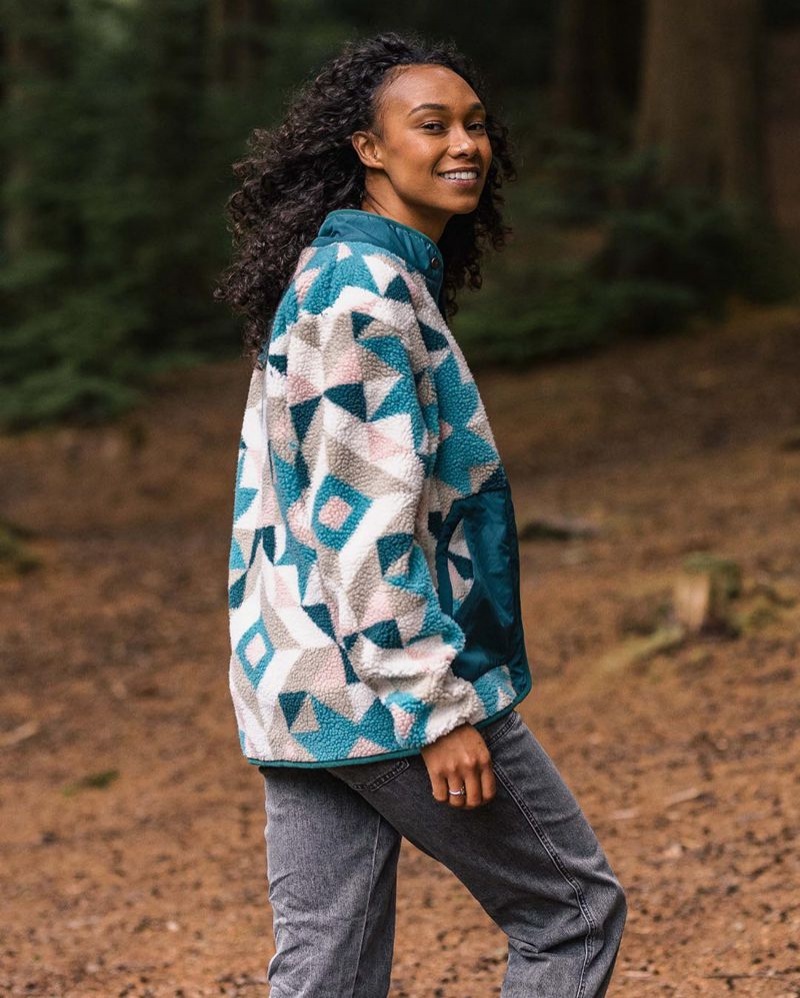 Women's Passenger Clover Recycled Deep-Pile Sherpa Fleece Homespun Blue Sea | US-DQHGNA804