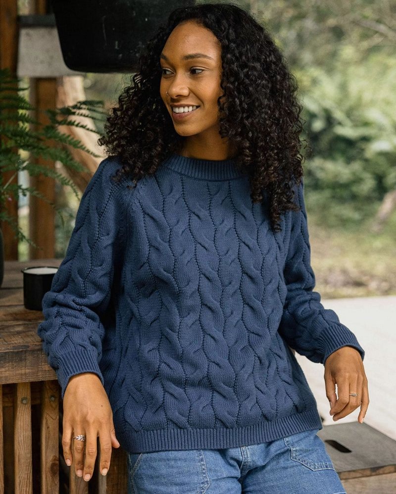 Women's Passenger Comfort Organic Knitted Jumper Dark Denim | US-SNPADO675