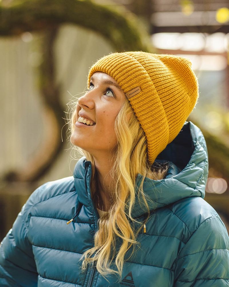 Women's Passenger Compass Recycled Acrylic Beanie Mustard Yellow | US-KGUEAC194