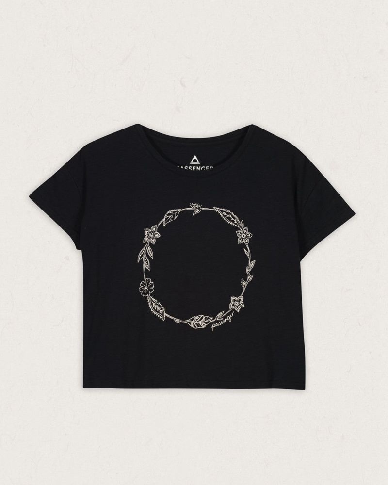 Women's Passenger Daisy Chain Recycled Cotton T-Shirt Black | US-TIJDPF419