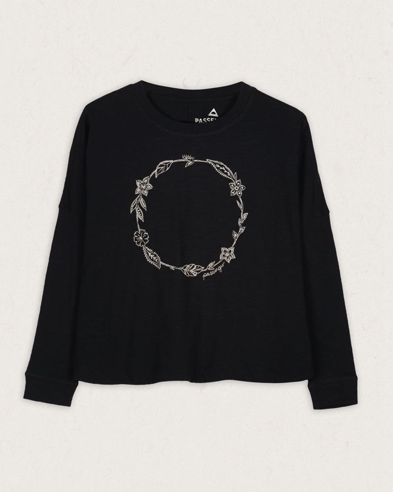 Women's Passenger Daisy Chain Recycled Cotton LS T-Shirt Black | US-BASLVR214