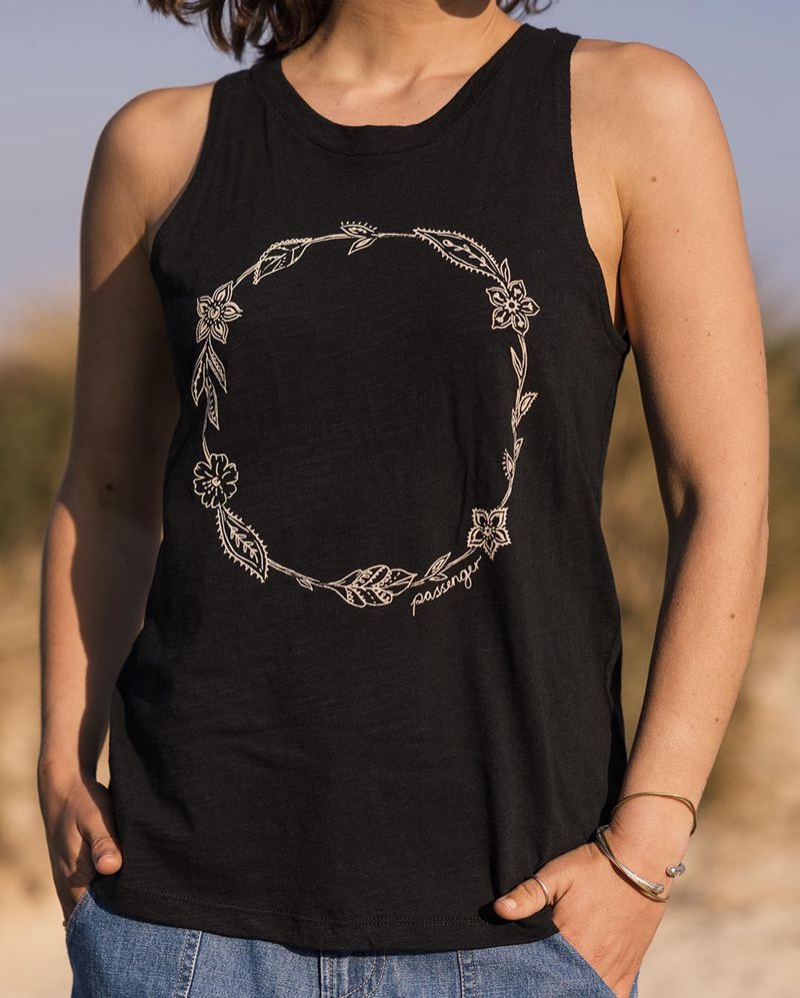 Women's Passenger Daisy Chain Recycled Cotton Tank Top Black | US-KBUAHJ539