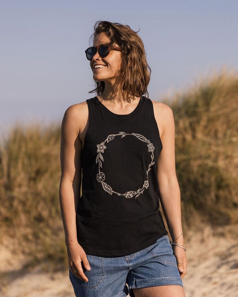 Women's Passenger Daisy Chain Recycled Cotton Tank Top Black | US-KBUAHJ539