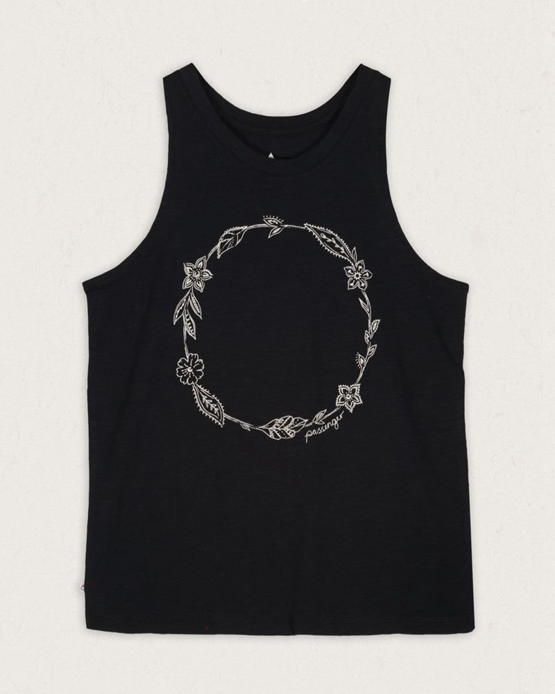 Women's Passenger Daisy Chain Recycled Cotton Tank Top Black | US-KBUAHJ539