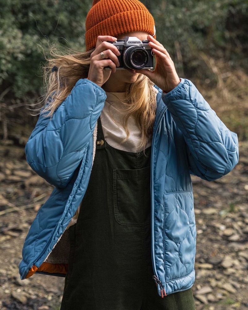 Women's Passenger Earthy Sherpa Lined Insulated Jacket Washed Blue | US-HXLUQB083