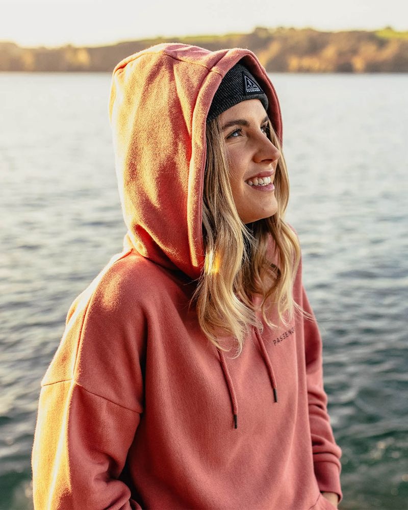 Women's Passenger Embrace The Journey Recycled Cotton Oversized Hoodie Pink Mahogony | US-ACQWFU802