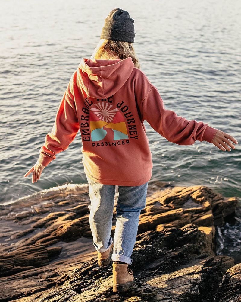 Women's Passenger Embrace The Journey Recycled Cotton Oversized Hoodie Pink Mahogony | US-ACQWFU802