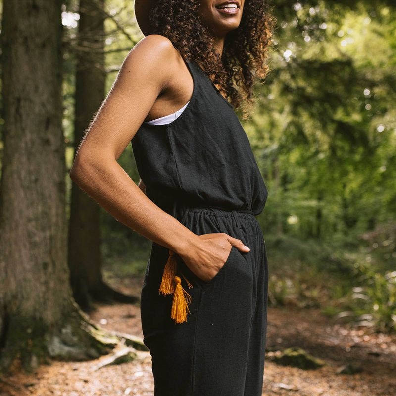 Women's Passenger Eva Recycled Cotton Jumpsuit Black | US-NBLJTG310