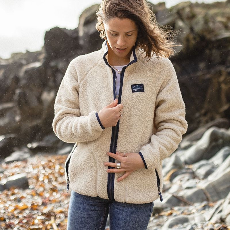 Women's Passenger Fairbanks Full Zip Recycled Sherpa Fleece Oatmeal | US-TZNQWE728