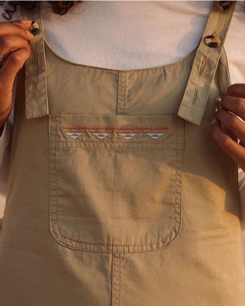 Women's Passenger Faye Organic Cotton Dungarees Khaki | US-ECIWKV398