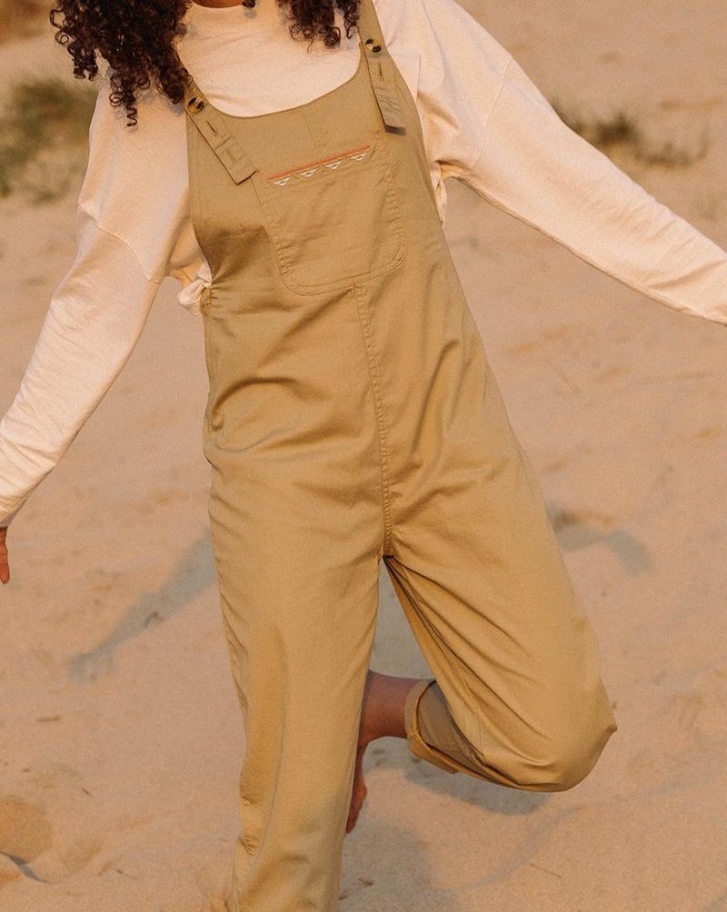 Women's Passenger Faye Organic Cotton Dungarees Khaki | US-ECIWKV398