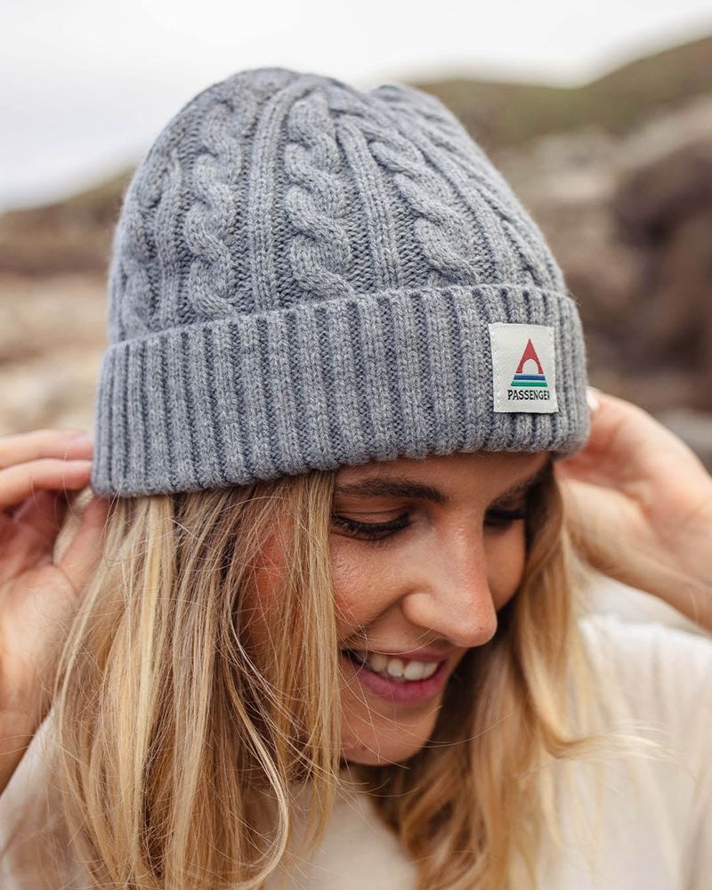 Women's Passenger Fireside Recycled Cable Knit Beanie Grey Marl | US-XVTCFW380