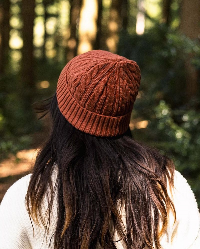 Women's Passenger Fireside Recycled Cable Knit Beanie Baked Clay | US-YEJOWL095