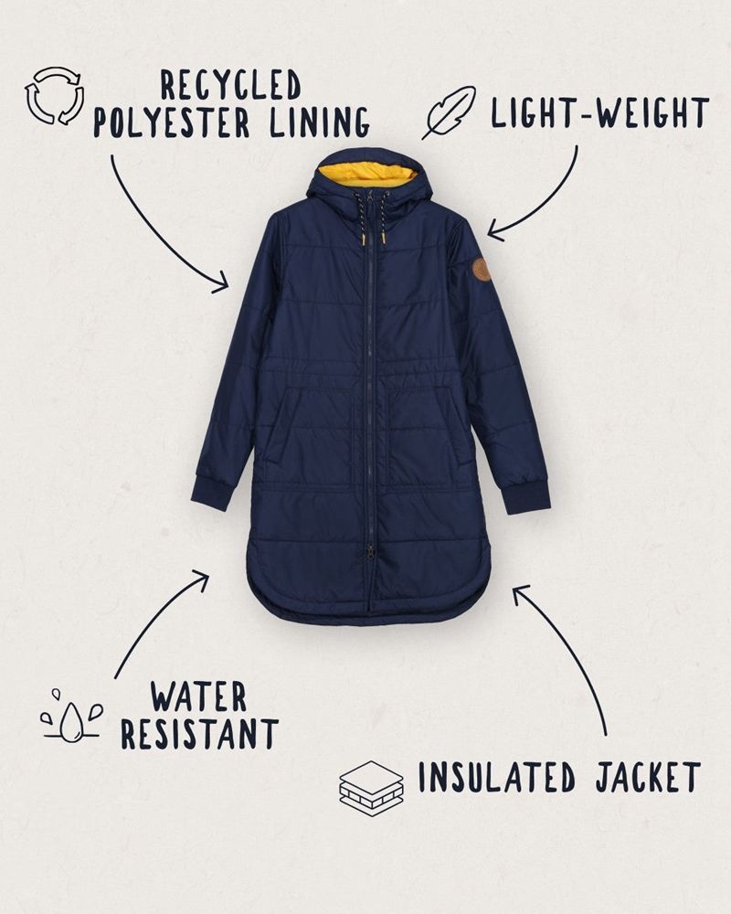 Women's Passenger Flora Long Recycled Insulated Jacket Rich Navy | US-FADWSE874