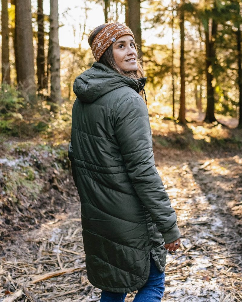 Women's Passenger Flora Long Recycled Insulated Jacket Dusty Olive | US-SMDGXH485