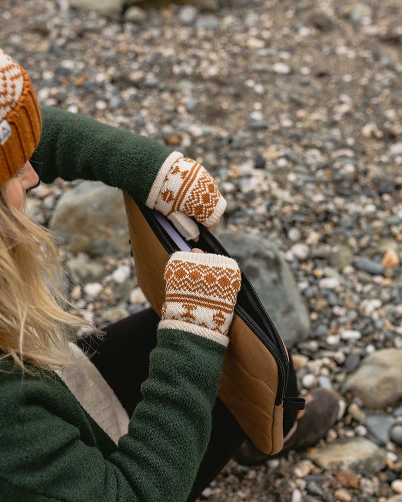 Women's Passenger Flurry Recycled Fleece Lined Fingerless Mittens Orange Brown | US-YUSZWR673