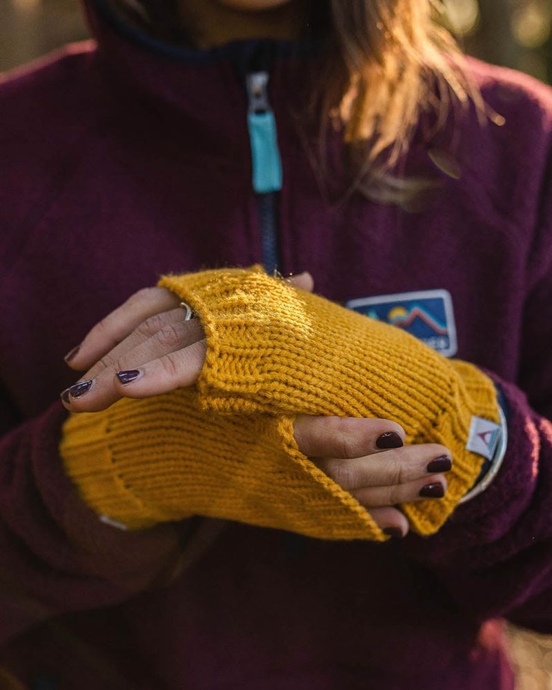 Women's Passenger Flurry Recycled Fleece Lined Fingerless Mittens Dandelion Yellow | US-RUHYZC041