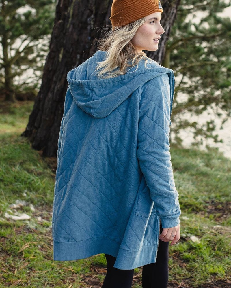 Women's Passenger Getaway Recycled Cotton Quilted Full Zip Hoodie Washed Blue | US-LODVPC768