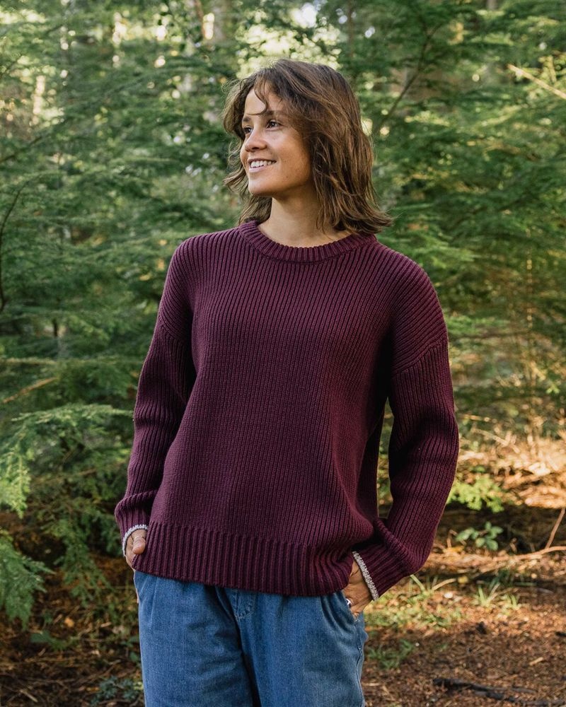 Women's Passenger Gondwana Classic Knitted Jumper Wine | US-UWQRSK348