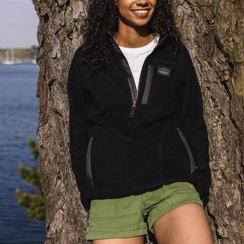 Women's Passenger Home 1/4 Zip Recycled Sherpa Fleece Black | US-WXRMSJ645