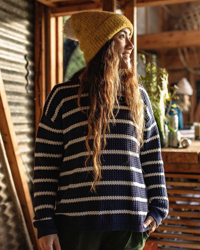 Women's Passenger Lakewood Organic Cotton Knitted Jumper Navy Stripe | US-YKQVTZ768