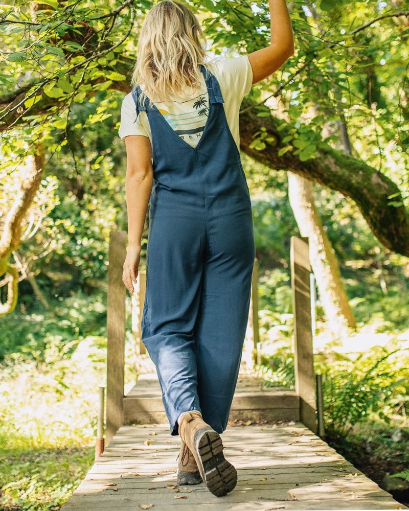 Women's Passenger Lazy Day Dungarees Dark Denim | US-DMKJVU531