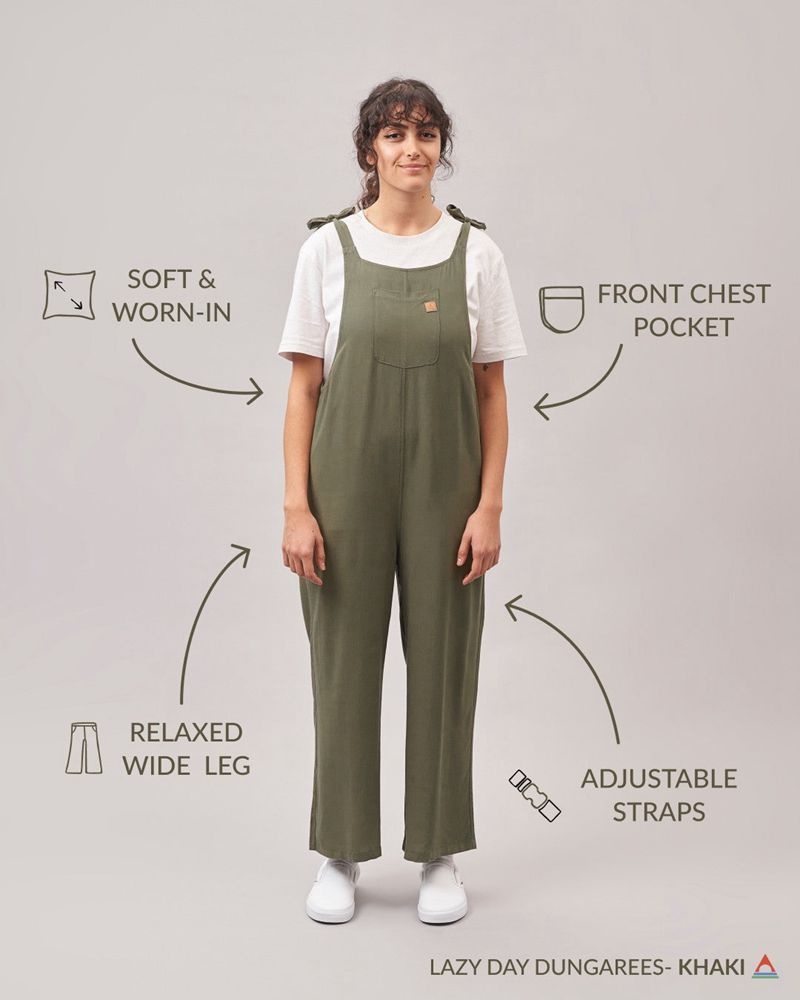 Women's Passenger Lazy Day Dungarees Khaki | US-PQKXNR092