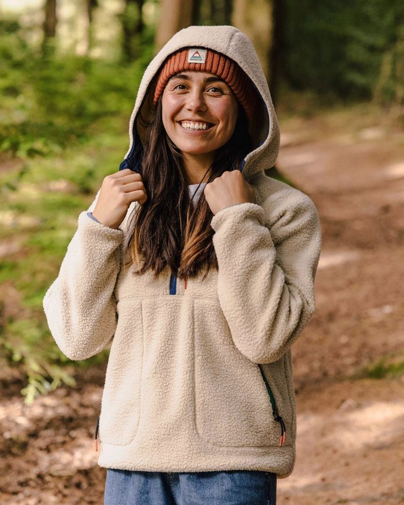 Women's Passenger Maine 2.0 1/2 Zip Recycled Sherpa Fleece Oatmeal | US-EZTMOU841