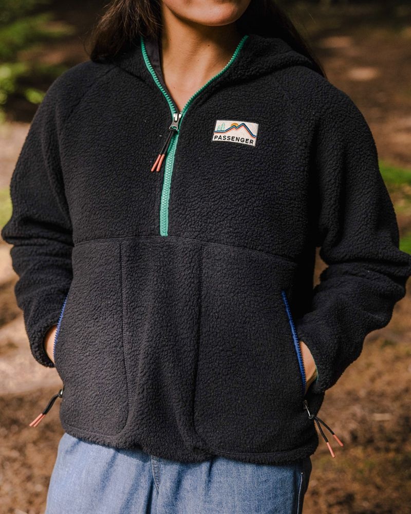 Women's Passenger Maine 2.0 1/2 Zip Recycled Sherpa Fleece Black | US-SDVZIG084