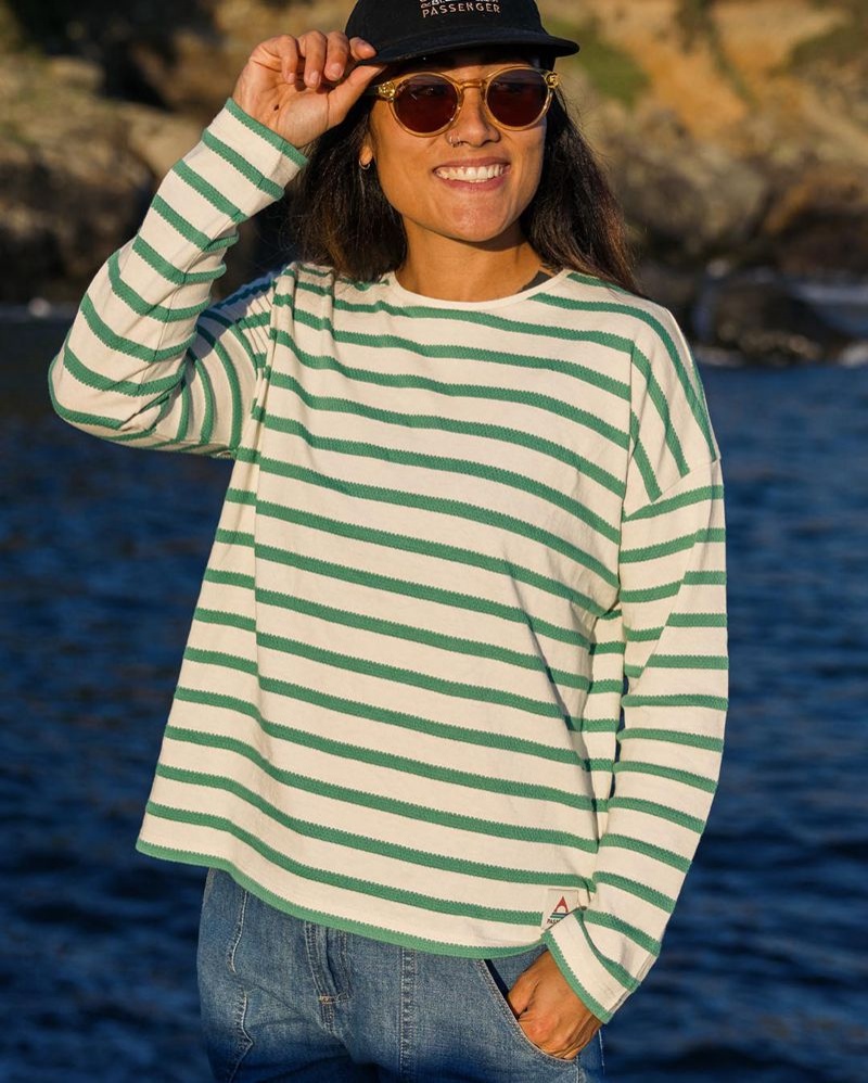 Women's Passenger Misty Stripe LS T-Shirt Deep Sea | US-RCIELB603