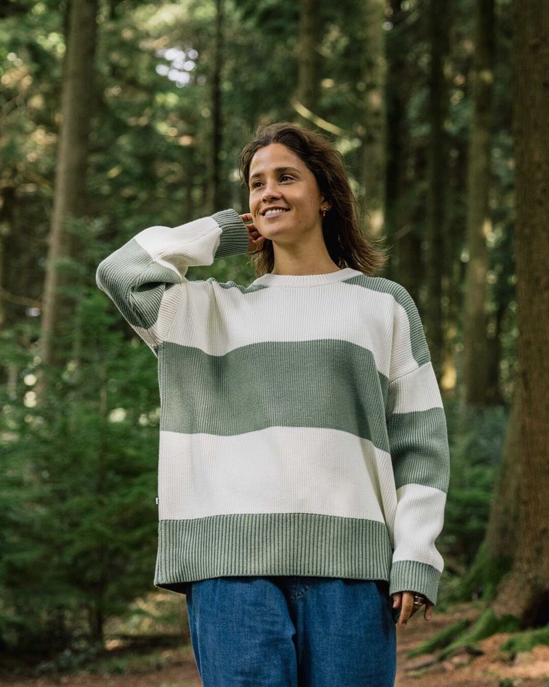 Women's Passenger Moments Oversized Organic Cotton Knit Jumper Pistachio Stripe | US-TUHVPI286