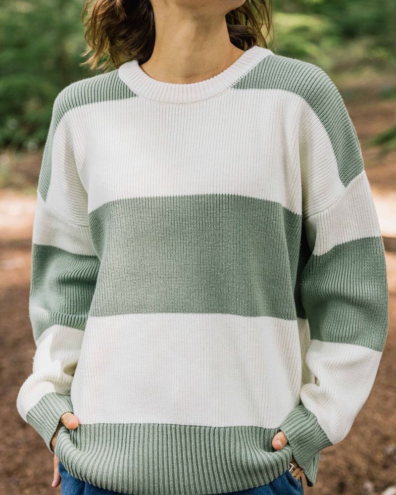 Women\'s Passenger Moments Oversized Organic Cotton Knit Jumper Pistachio Stripe | US-TUHVPI286