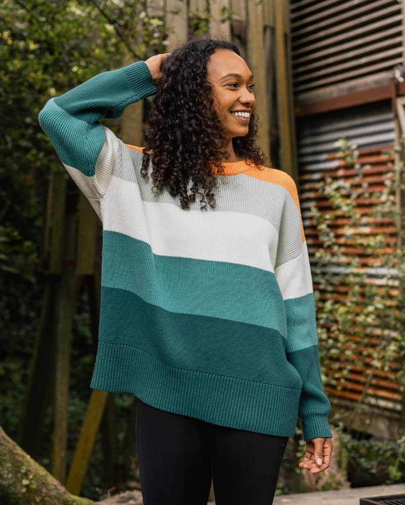 Women's Passenger Moments Oversized Organic Cotton Knit Jumper Multi Stripe | US-TOSDKC392