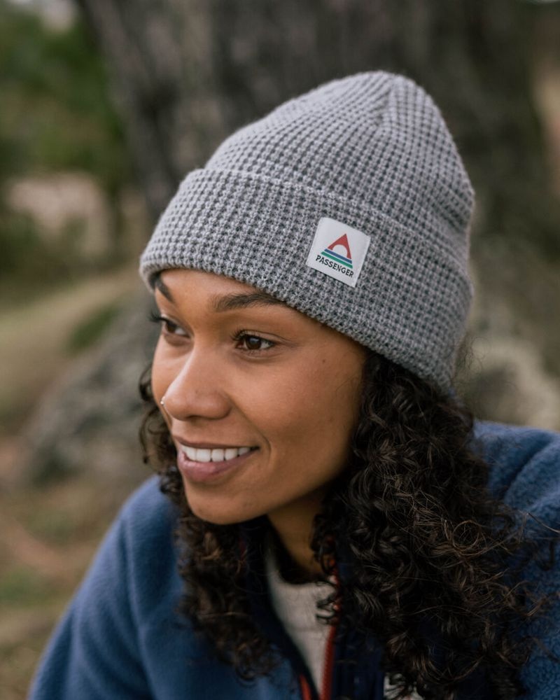 Women's Passenger Moss Double Layer Recycled Waffle Beanie Grey Marl | US-WUZITY307