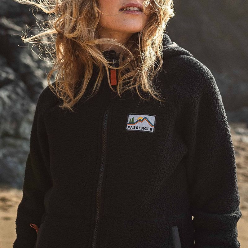 Women's Passenger North Coast Full Zip Recycled Sherpa Fleece Black | US-TBDLMG428