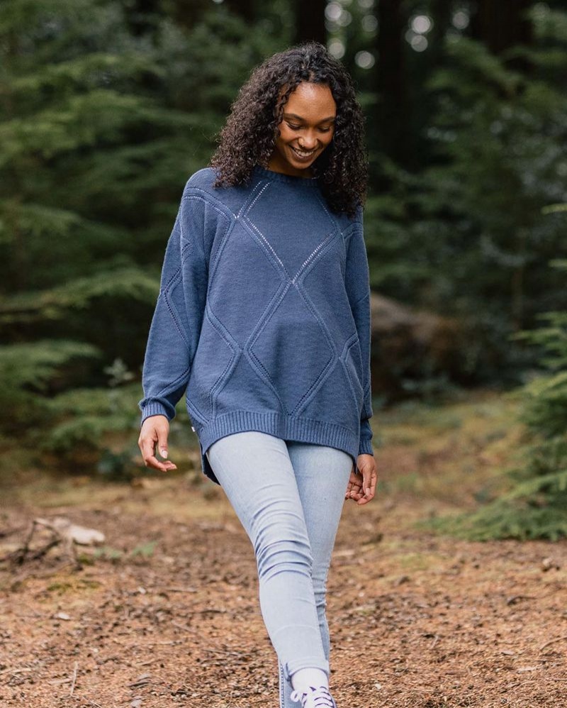 Women's Passenger Palm Organic Cotton Jumper Dark Denim | US-SQWIZY470