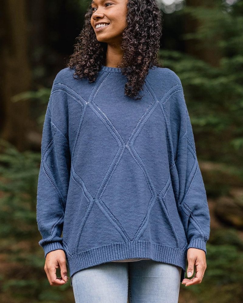 Women's Passenger Palm Organic Cotton Jumper Dark Denim | US-SQWIZY470