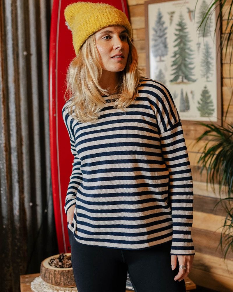 Women's Passenger Panorama Striped LS T-Shirt Deep Navy | US-KZAVPS496