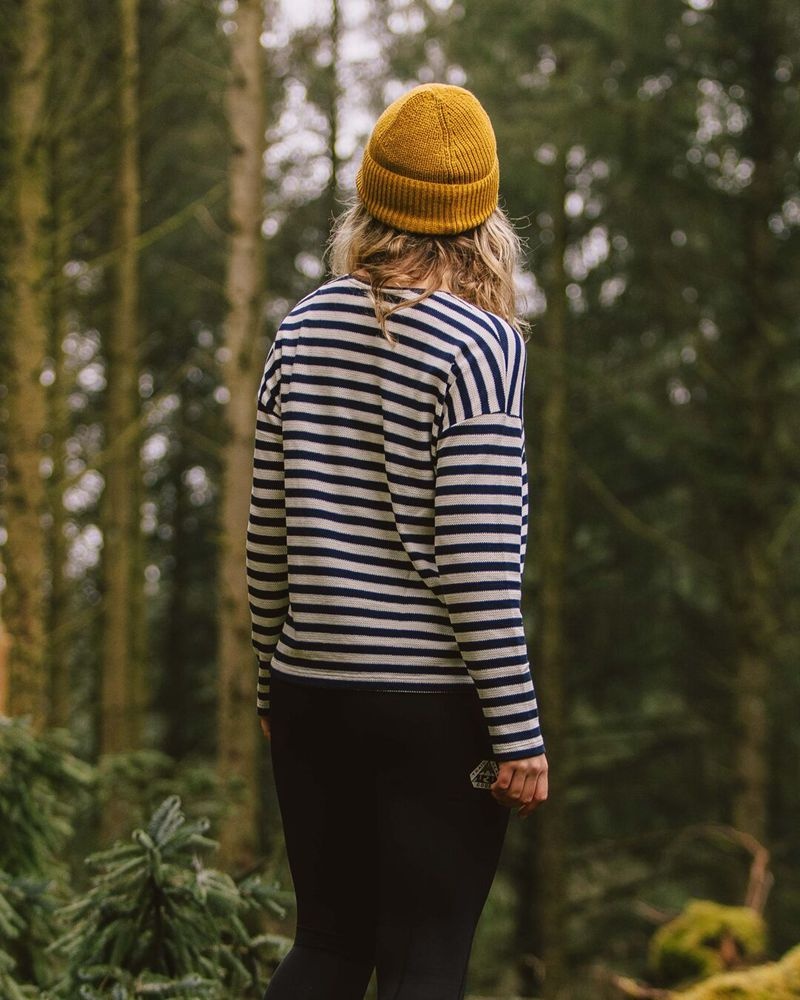 Women's Passenger Panorama Striped LS T-Shirt Deep Navy | US-KZAVPS496