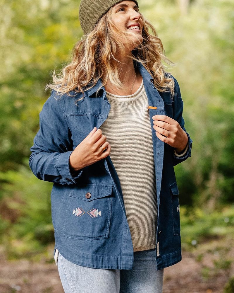 Women's Passenger Pine Organic Cotton Jacket Dark Denim | US-KUIGMZ231