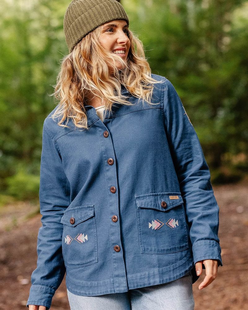 Women's Passenger Pine Organic Cotton Jacket Dark Denim | US-KUIGMZ231