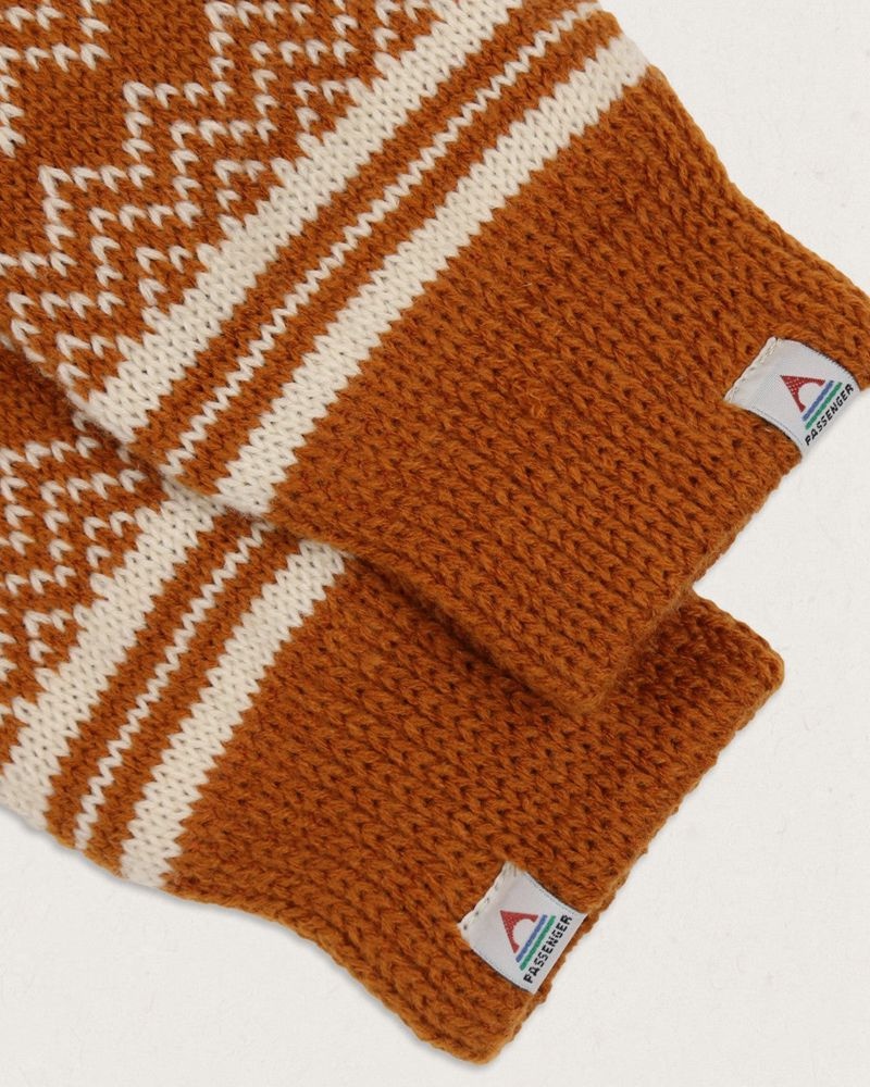 Women's Passenger Powder Fleece Lined Recycled Acrylic Mittens Orange Brown | US-WMQLFY724