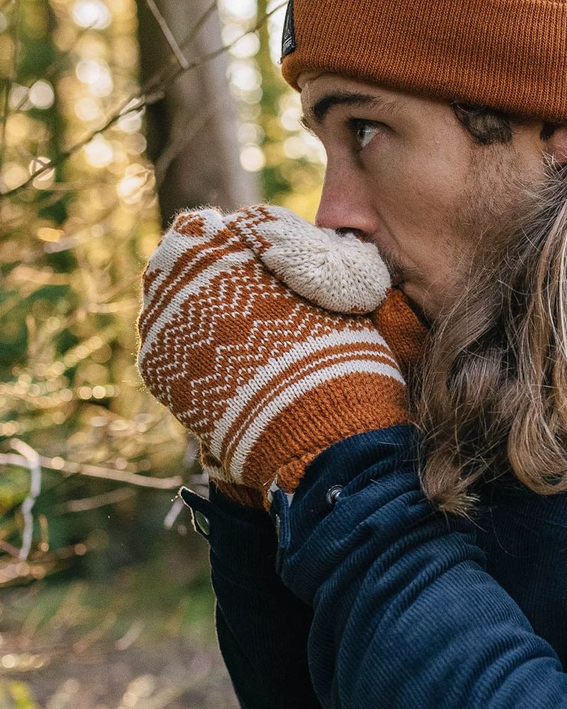 Women's Passenger Powder Fleece Lined Recycled Acrylic Mittens Orange Brown | US-WMQLFY724