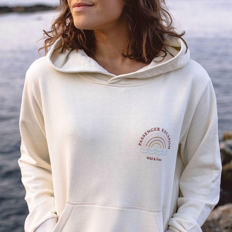 Women's Passenger Rainbow Recycled Cotton Hoodie Egret | US-CMJTKS397