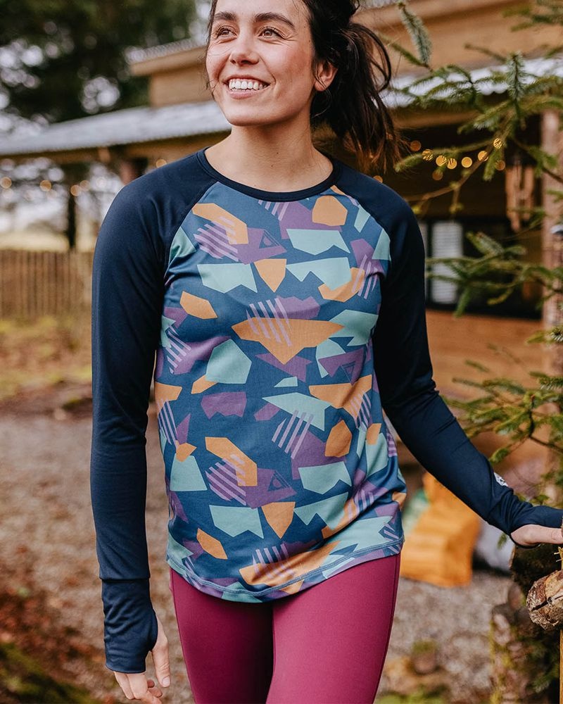 Women's Passenger River Recycled Base Layer LS T-Shirt Deep Blue Camo Pattern | US-MCLUHP603