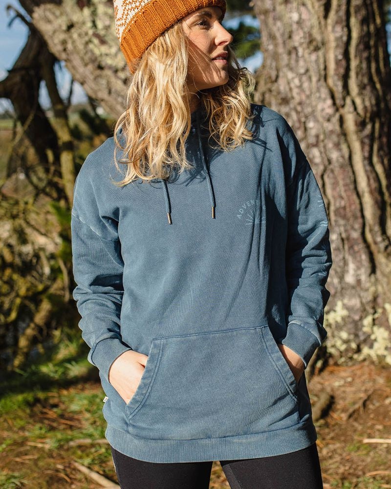 Women's Passenger Roamers And Seekers Recycled Cotton Oversized Hoodie Dark Denim | US-ZNSMOF960