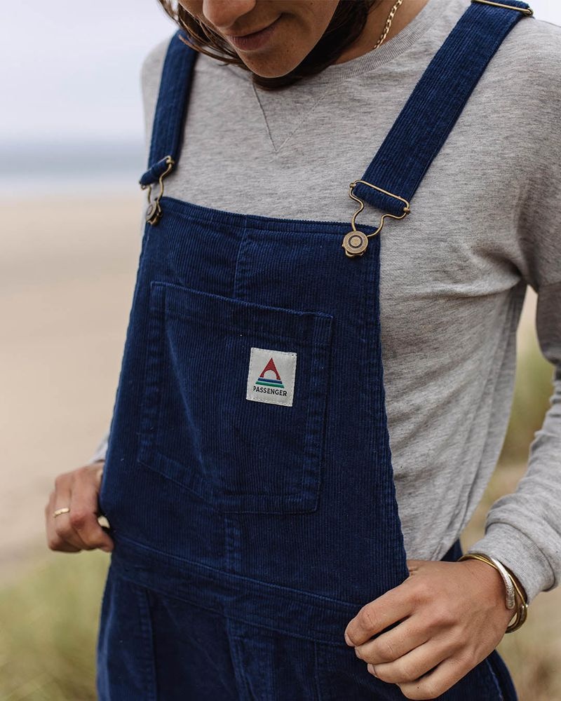 Women's Passenger Roamist Cord Dungarees Dark Denim | US-HUICPT035