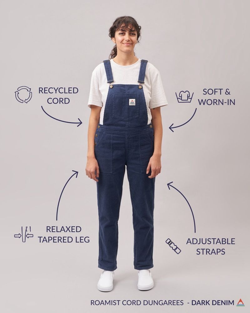 Women's Passenger Roamist Cord Dungarees Dark Denim | US-HUICPT035