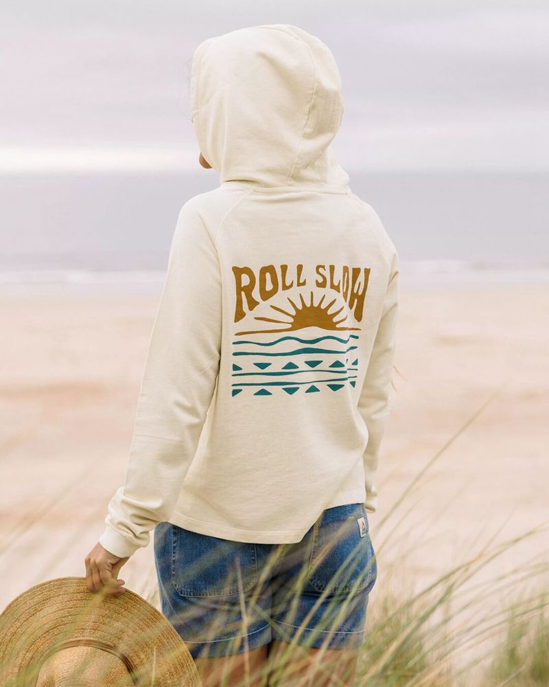 Women's Passenger Rolling Slow Recycled Cotton Hoodie Pale Yellow | US-GOUFJQ519