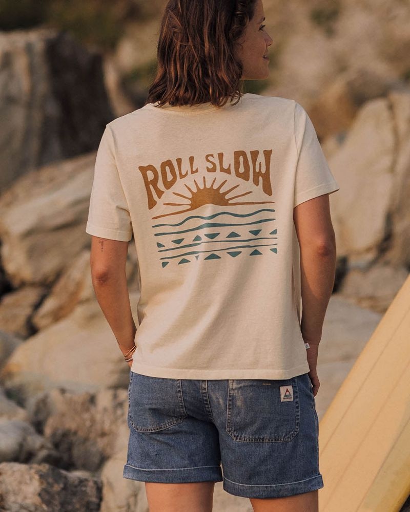 Women's Passenger Rolling Slow Recycled Cotton T-Shirt Pale Yellow | US-NTDEHF491